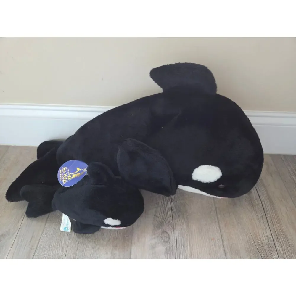 Vintage‎ 1987-1988 Sea World Orca Whale Plush Toy Set With Tags